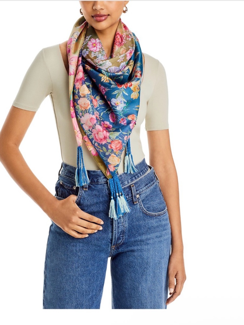 JOHNNY WAS NEUTRA SCARF 💯 SILK Vibrant Floral scarf. Brand New, Summer Must Have - Picture 4 of 17